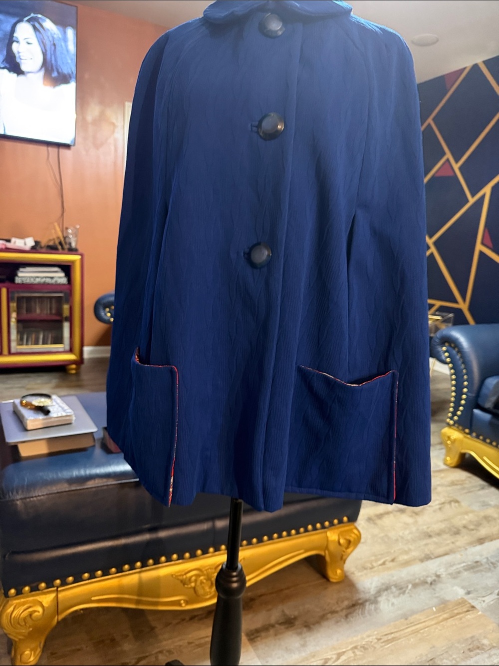 Vintage Edna Navy Cape Skirt with Button Front